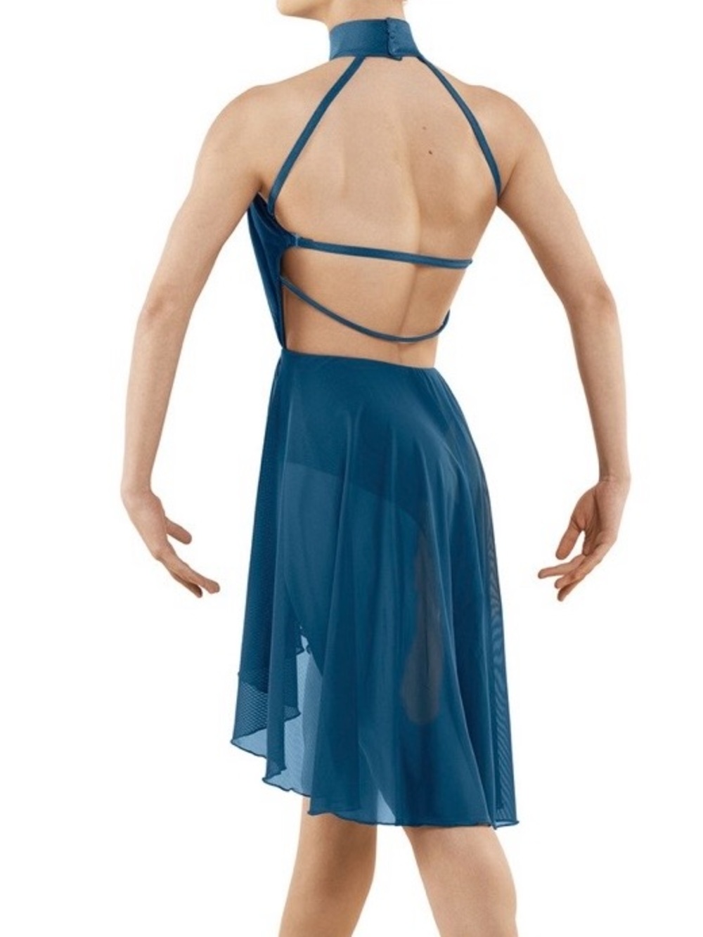 Navy Blue Halter Performance Dress with Crystal Neckline - Picture 5 of 6